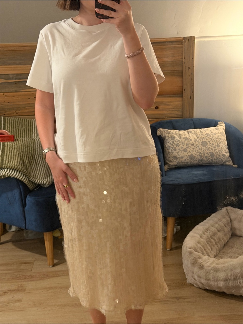 Old Navy Beige Sequin Midi Skirt